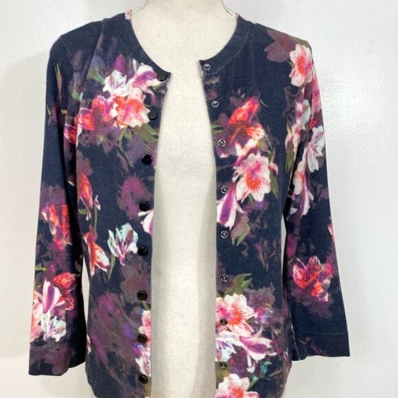 KAREN MILLEN BLACK ORCHID FLORAL KNIT CARDIGAN - M - Picture 6 of 11